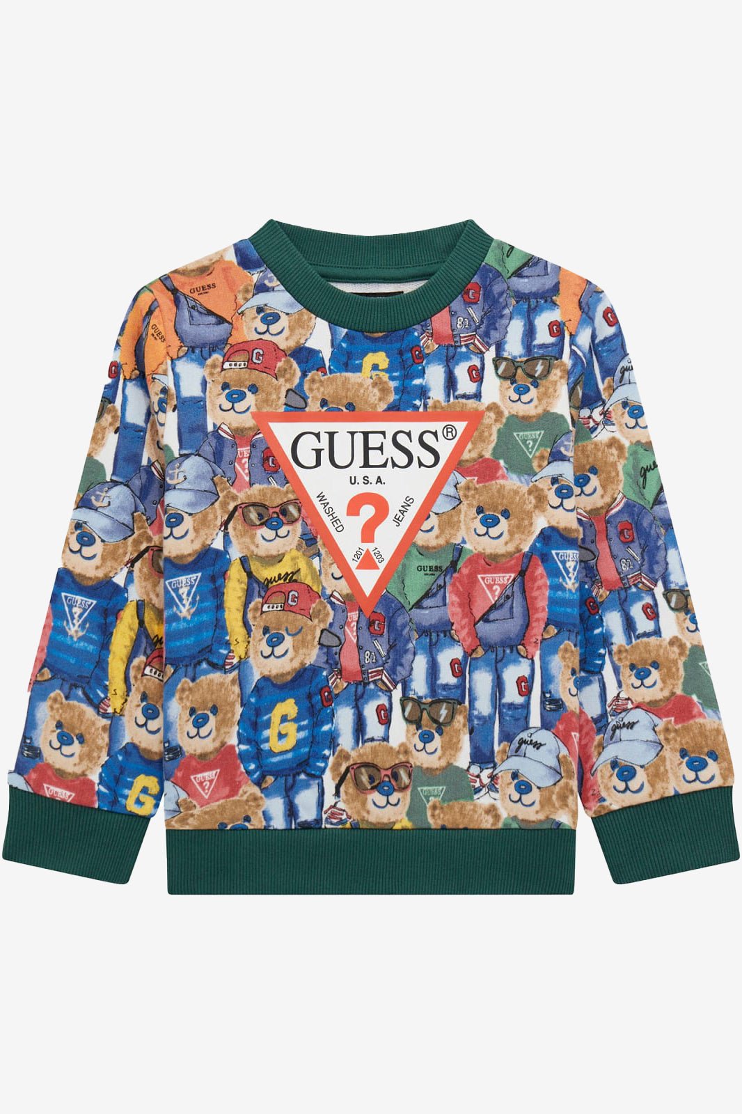 GUESS® Kids "Hugo" Blue & Green All Over Bear Sweatshirt - Millie and John