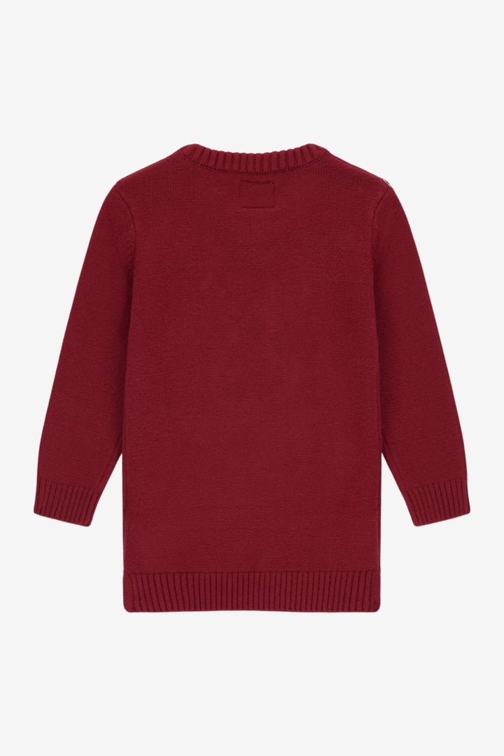 GUESS® Kids "Jemima" Burgundy & Gold Teddy Bear Knit Jumper Dress - Millie and John