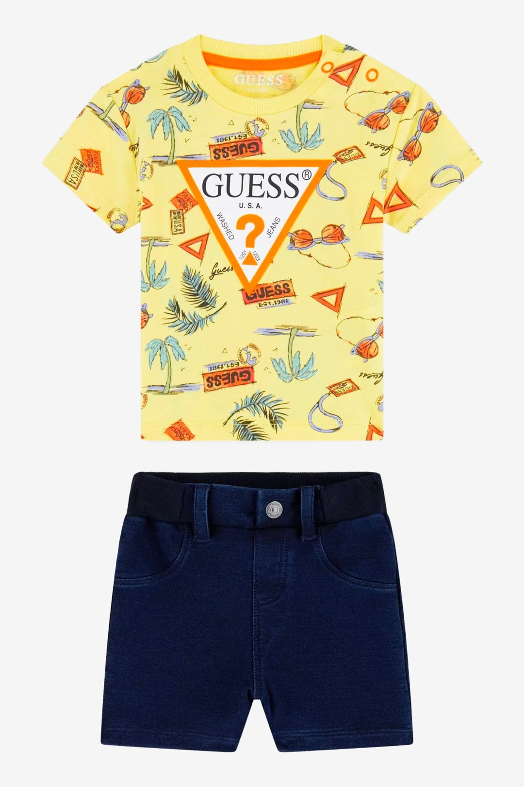 GUESS® Kids "Jesse" Yellow Summer Print T-Shirt & Shorts - Millie and John