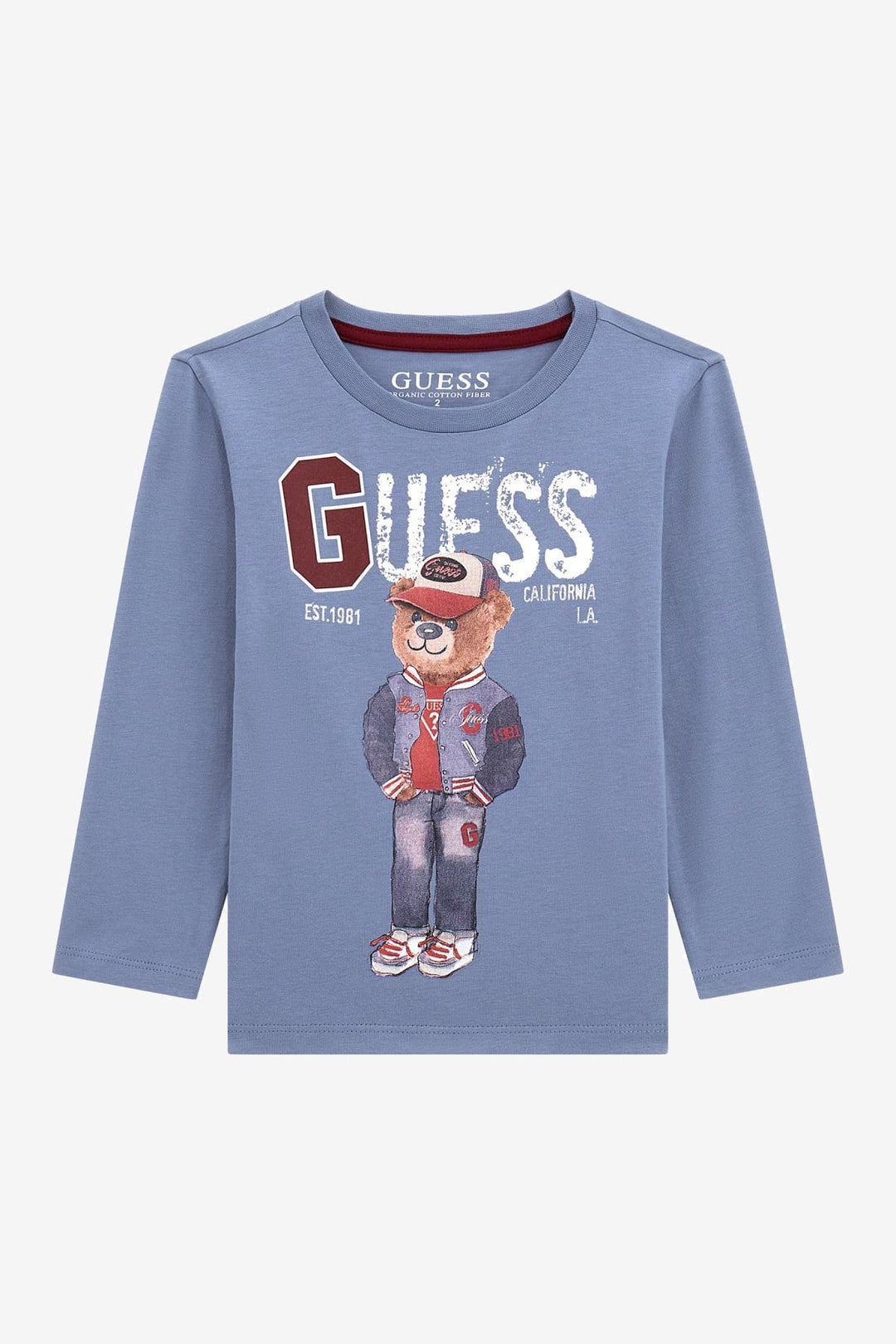 GUESS® Kids "Jonnie" Blue & Burgundy Retro Bear Top - Millie and John
