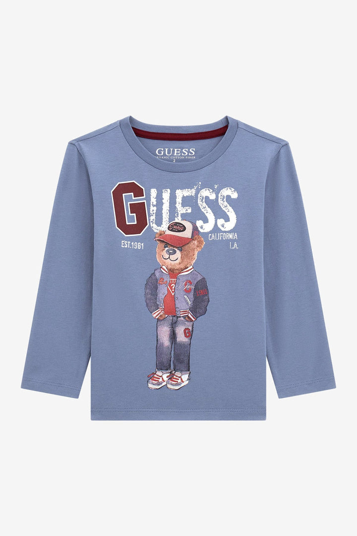 GUESS® Kids "Jonnie" Blue & Burgundy Retro Bear Top - Millie and John