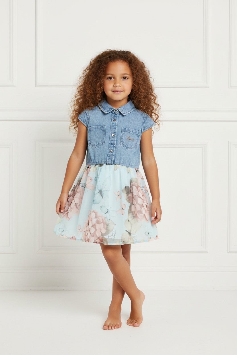GUESS® Kids "Josephine" Denim Mint Butterfly Organza Dress - Millie and John