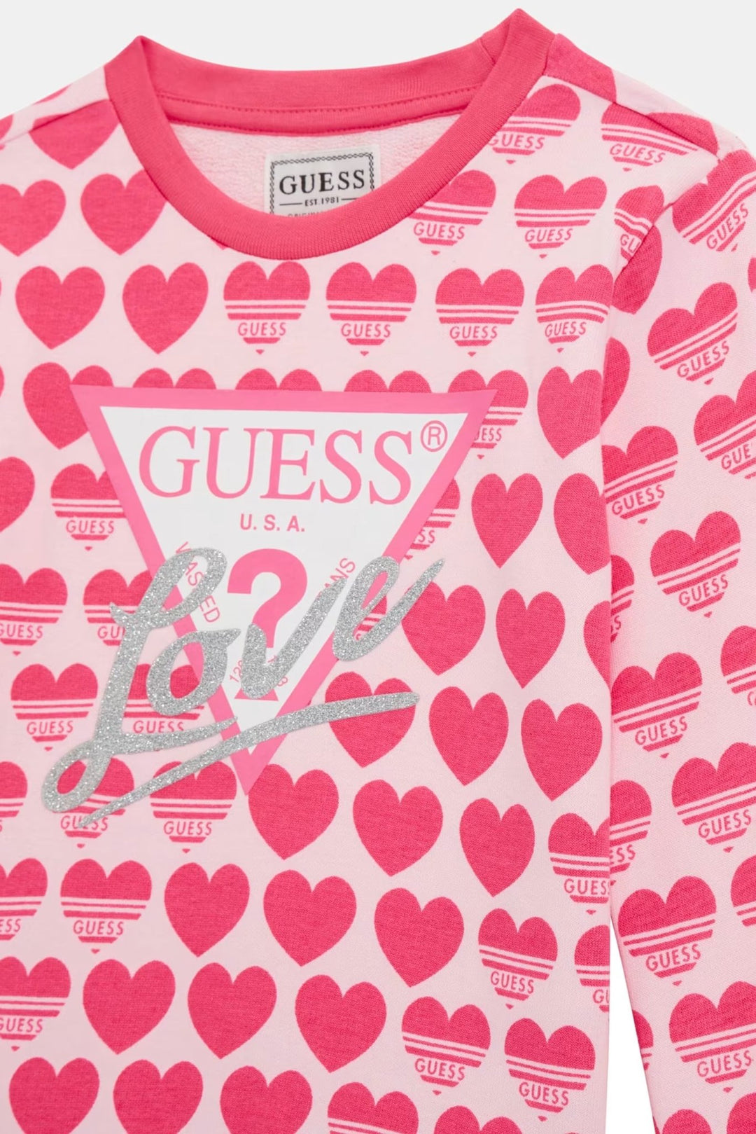 GUESS® Kids "Lila" Cerise Heart Print Sweatshirt & Reversible Leggings - Millie and John