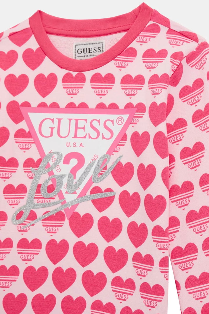 GUESS® Kids "Lila" Cerise Heart Print Sweatshirt & Reversible Leggings - Millie and John