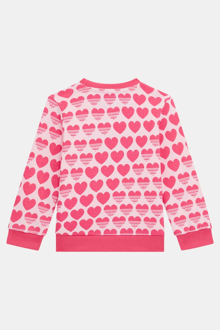 GUESS® Kids "Lila" Cerise Heart Print Sweatshirt & Reversible Leggings - Millie and John