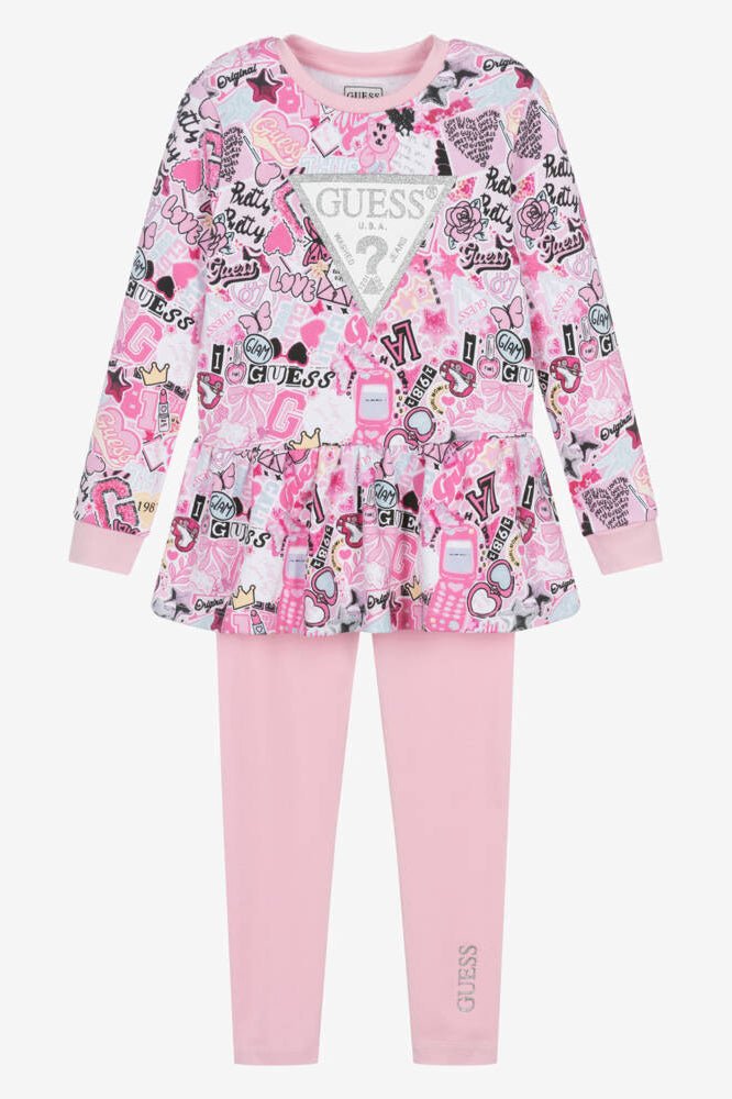 GUESS® Kids "Lola" Pink Sticker Collage Tunic & Leggings - Millie and John