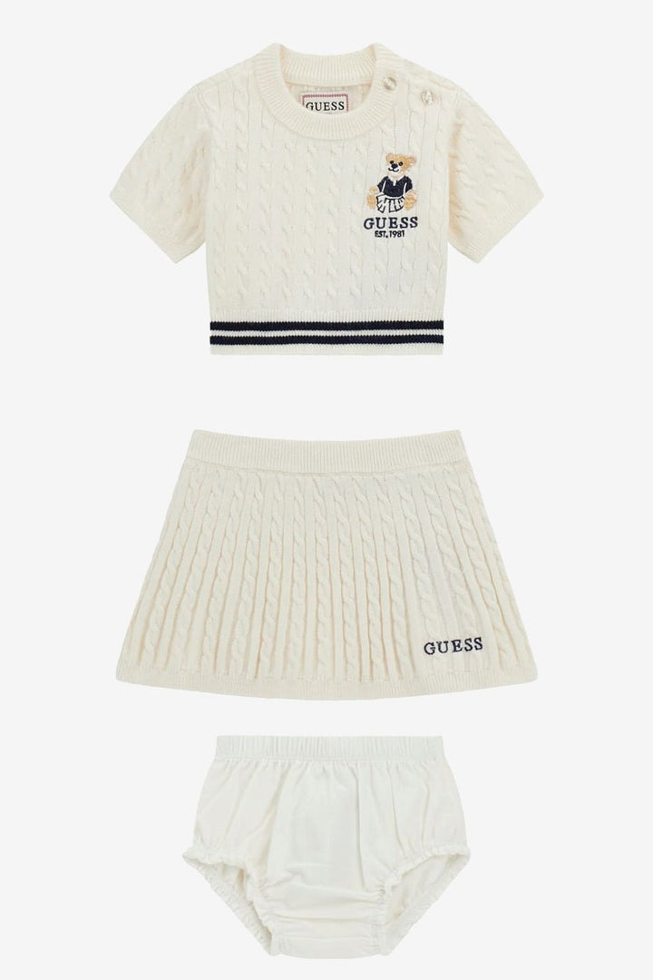 GUESS® Kids "Love" Ivory Cable Knit Top, Skirt & Bloomers - Millie and John