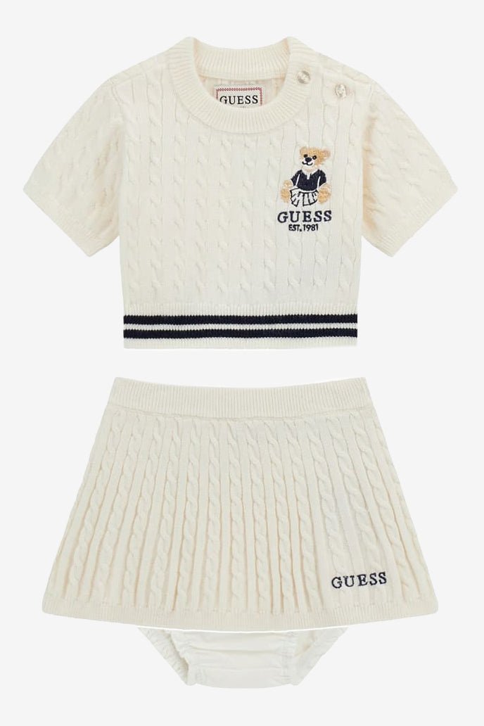 GUESS® Kids "Love" Ivory Cable Knit Top, Skirt & Bloomers - Millie and John