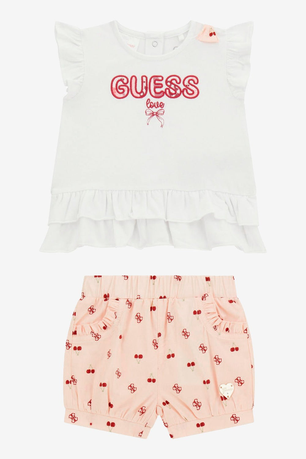 GUESS® Kids "Lula" Peach & Red Cherry Print Top & Shorts - Millie and John