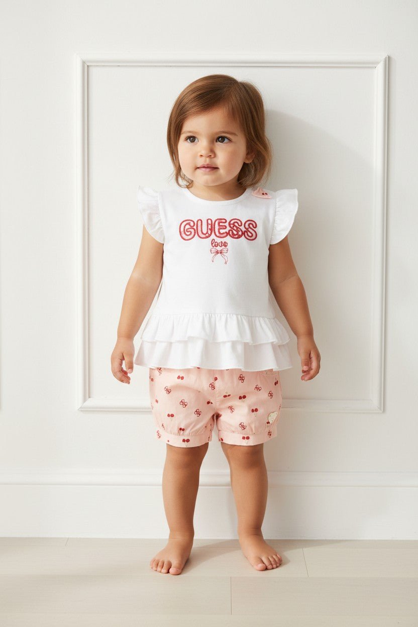 GUESS® Kids "Lula" Peach & Red Cherry Print Top & Shorts - Millie and John