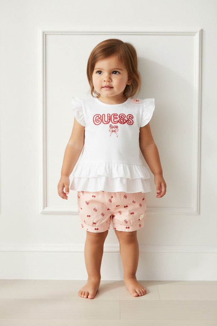 GUESS® Kids "Lula" Peach &amp; Red Cherry Print Top &amp; Shorts - Millie and John