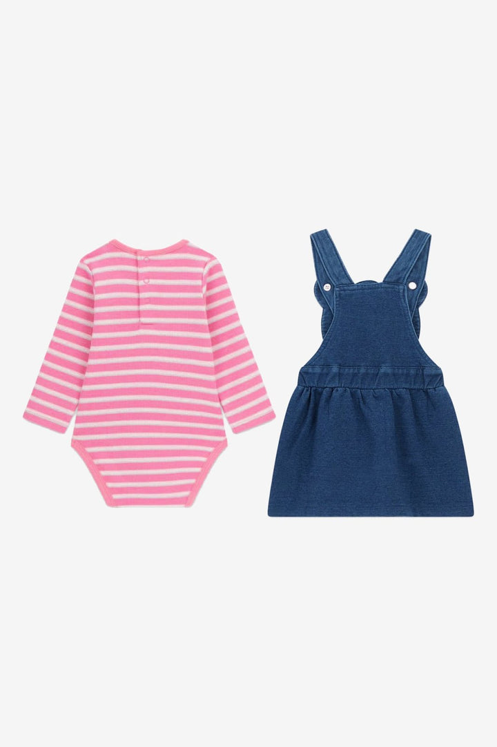 GUESS® Kids "Matilda" Pink Stripe Bodysuit & Denim Teddy Pinafore Dress - Millie and John