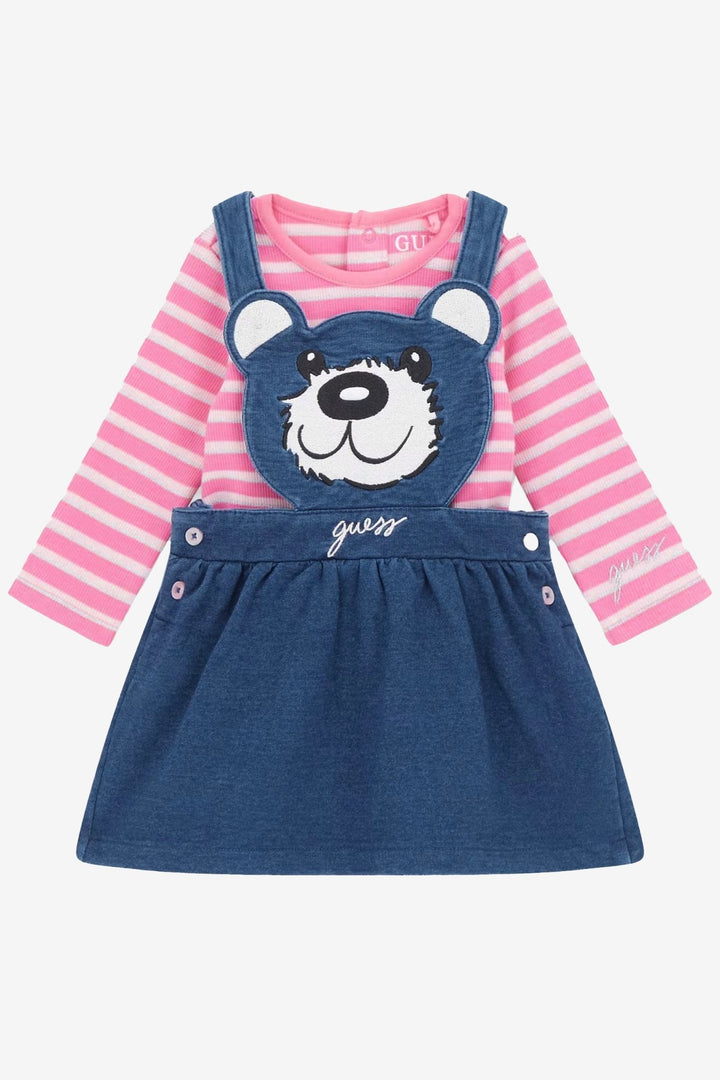 GUESS® Kids "Matilda" Pink Stripe Bodysuit & Denim Teddy Pinafore Dress - Millie and John