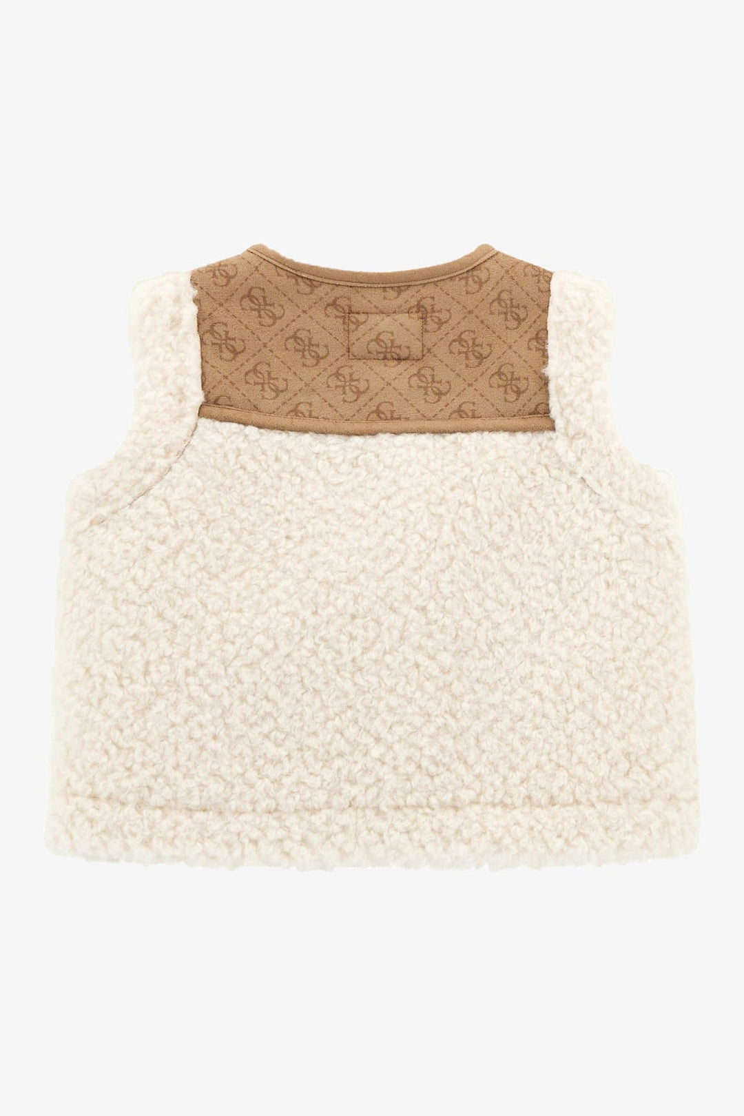 GUESS® Kids "Niamh" Beige Faux Suede Monogram Sherpa Gilet - Millie and John