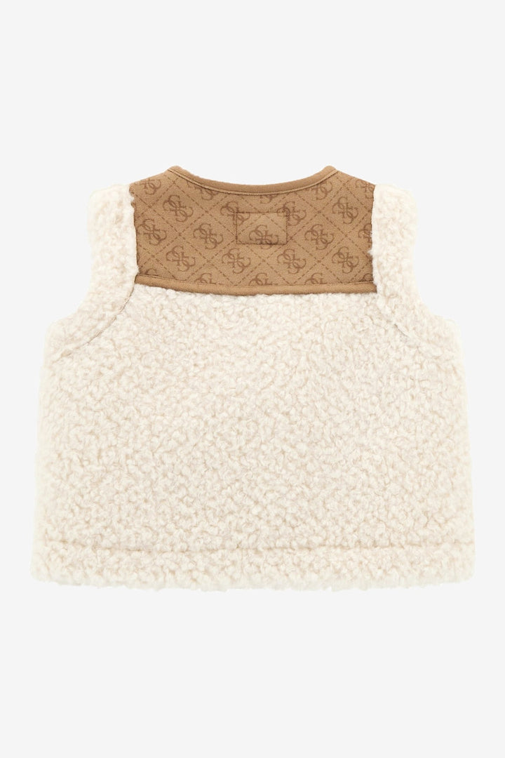 GUESS® Kids "Niamh" Beige Faux Suede Monogram Sherpa Gilet - Millie and John