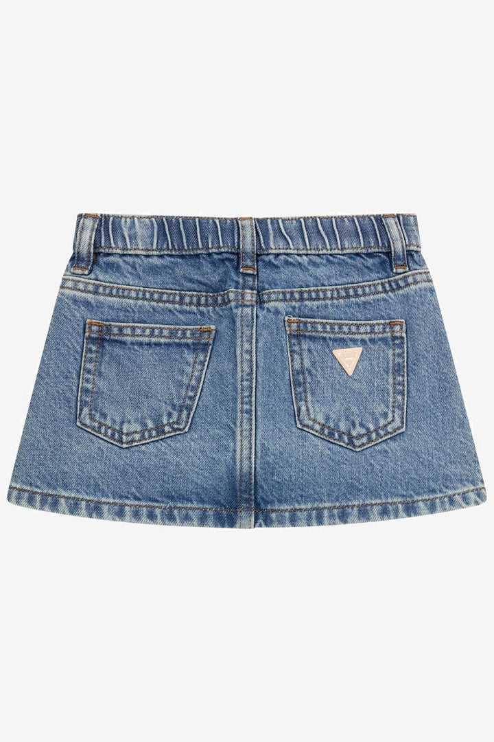 GUESS® Kids "Nola" Pale Peach Teddy T-Shirt & Denim Skirt - Millie and John
