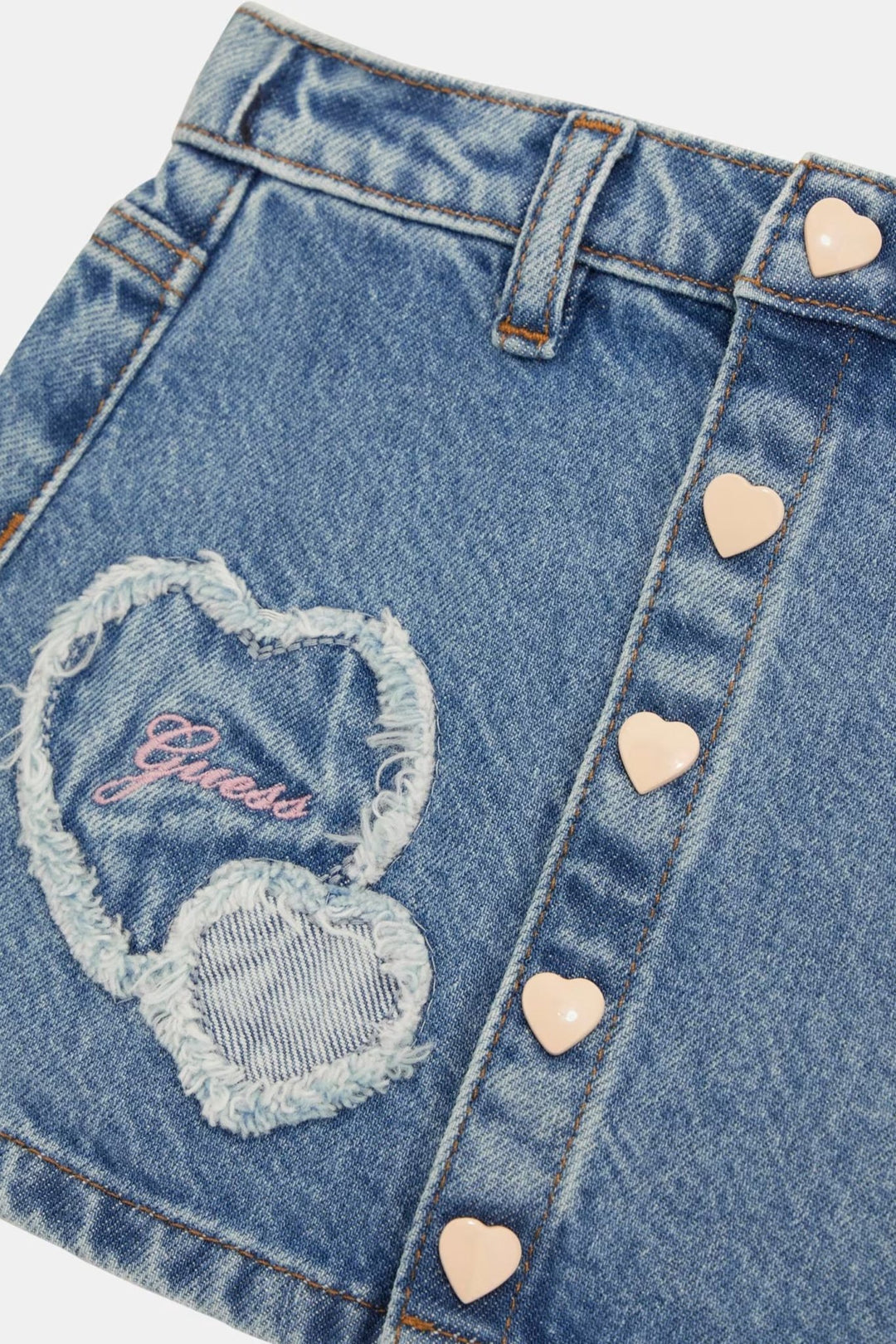 GUESS® Kids "Nola" Pale Peach Teddy T-Shirt & Denim Skirt - Millie and John