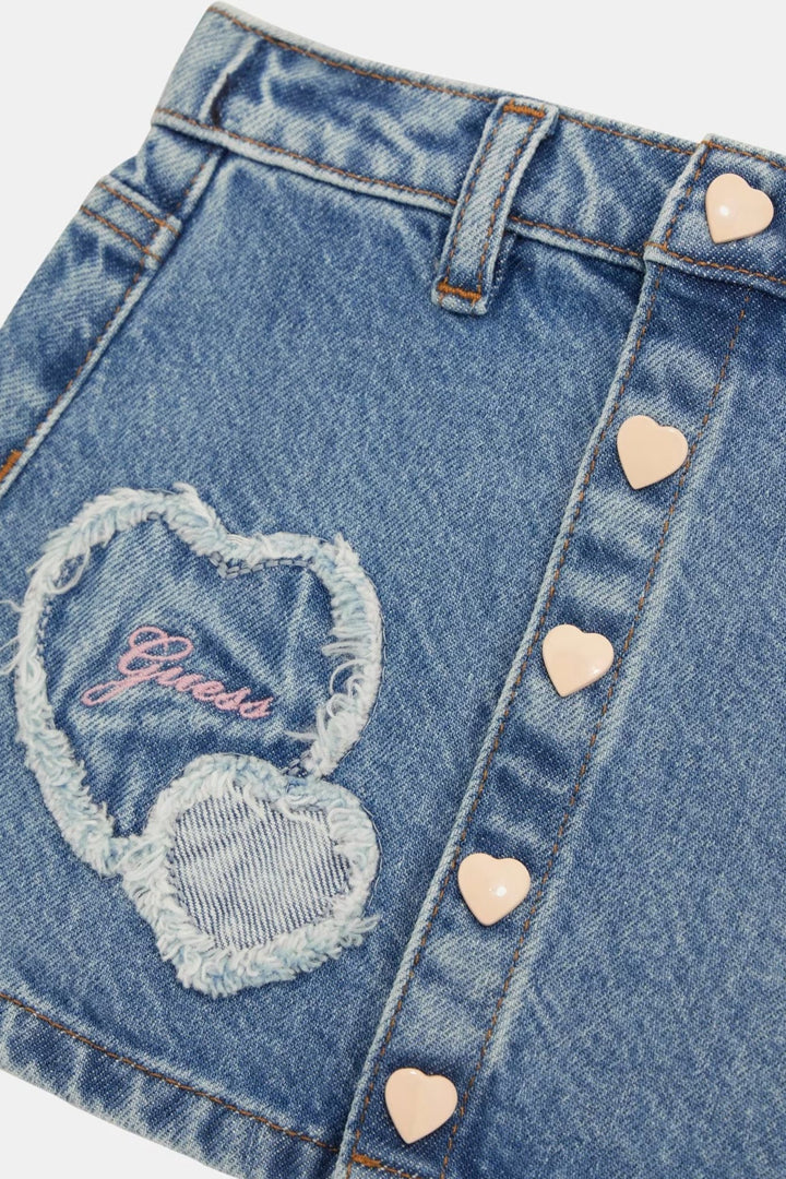 GUESS® Kids "Nola" Pale Peach Teddy T-Shirt & Denim Skirt - Millie and John