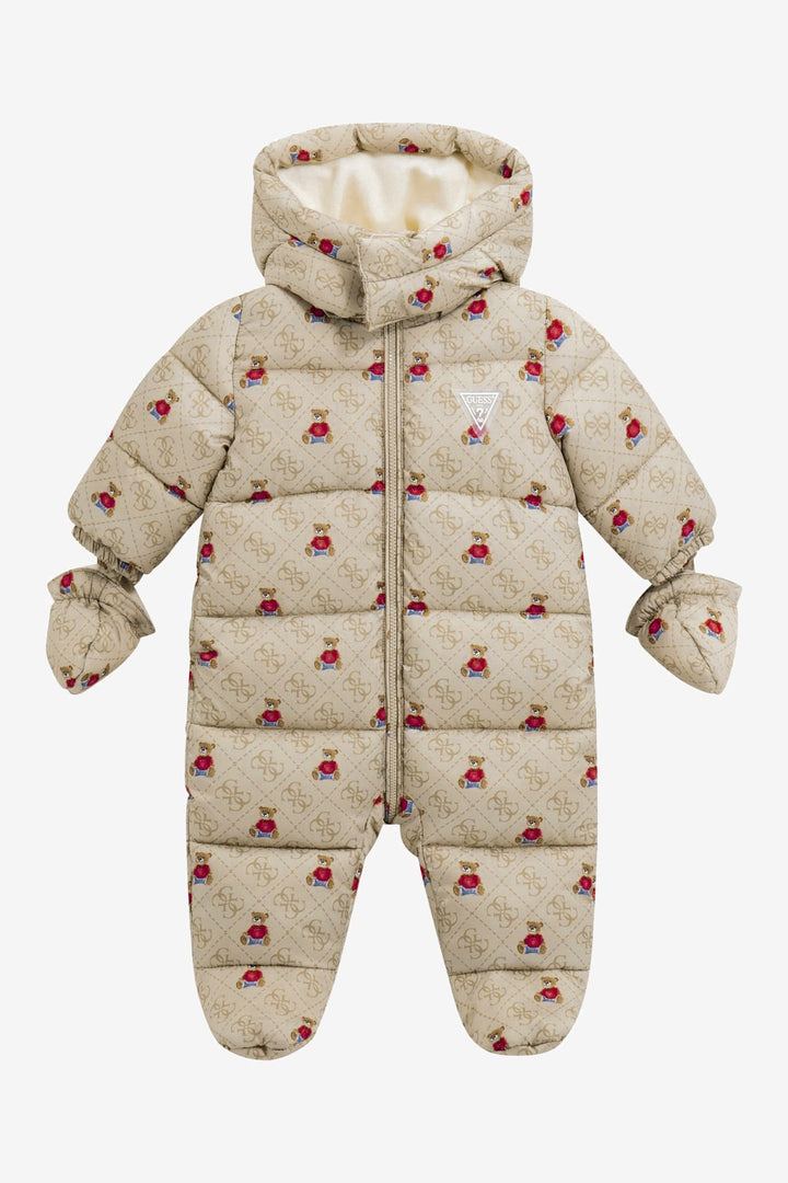 GUESS® Kids "Otie" Beige Teddy Monogram Snowsuit - Millie and John