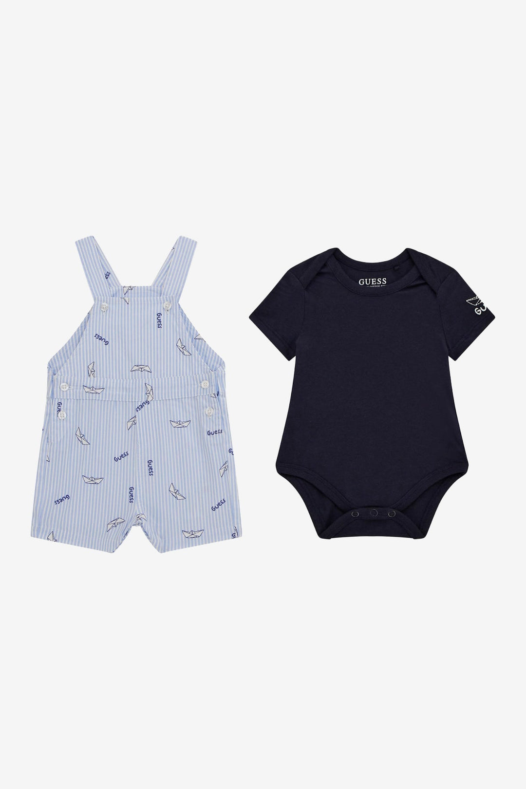 GUESS® Kids "Otto" Navy Bodysuit & Blue Striped Dungarees - Millie and John