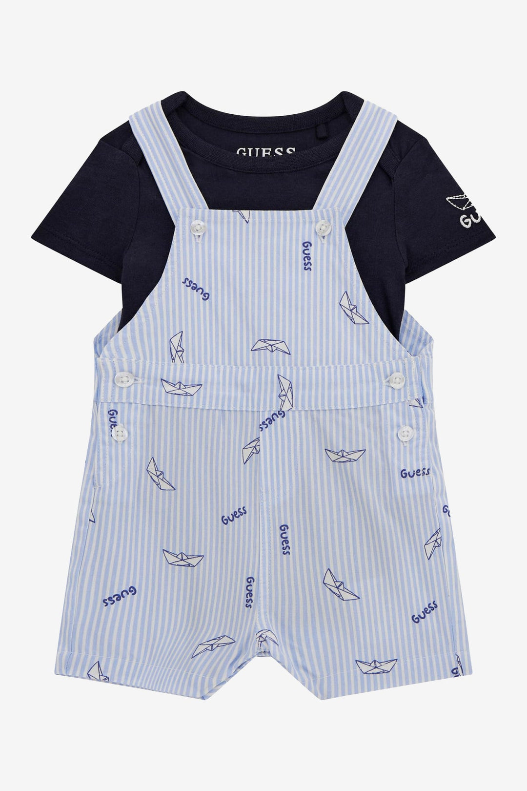 GUESS® Kids "Otto" Navy Bodysuit & Blue Striped Dungarees - Millie and John