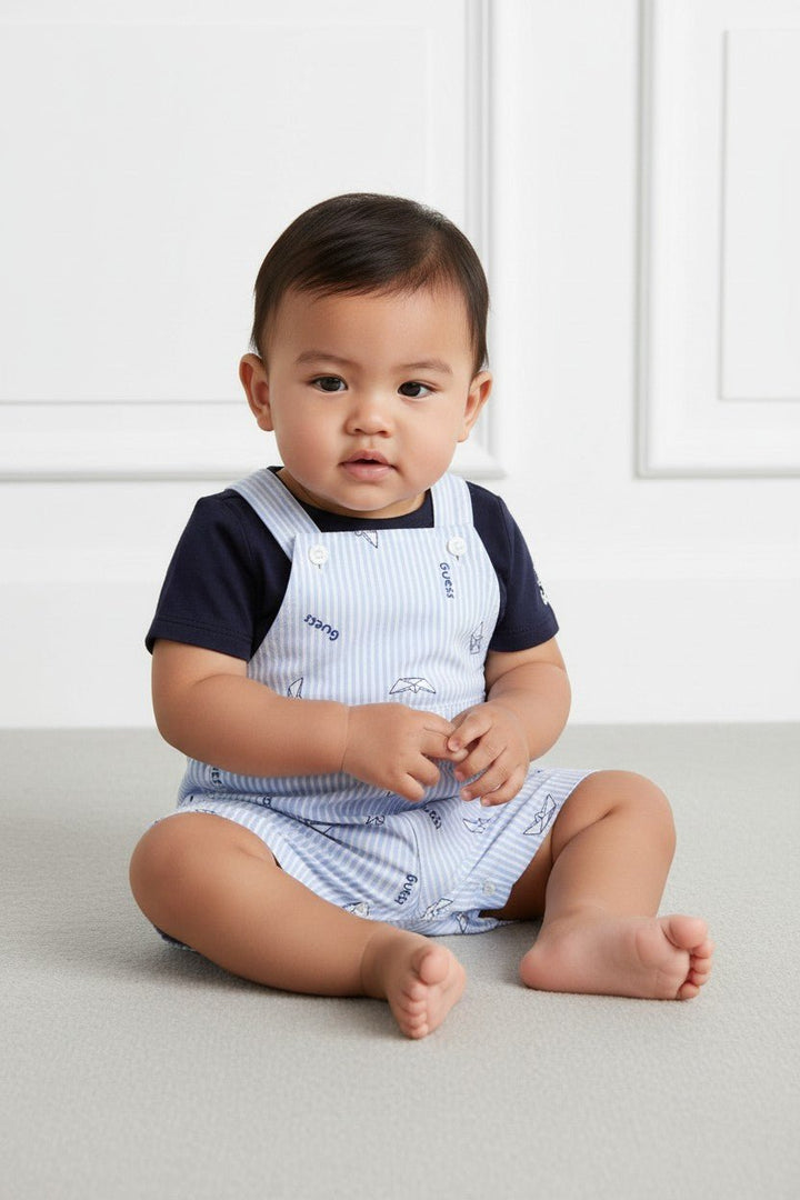 GUESS® Kids "Otto" Navy Bodysuit &amp; Blue Striped Dungarees - Millie and John