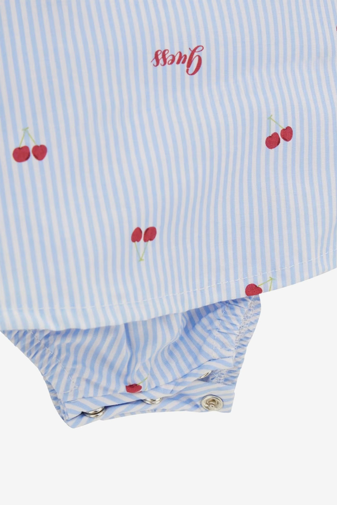 GUESS® Kids "Posy" Blue & White Striped Cherry Print Romper - Millie and John