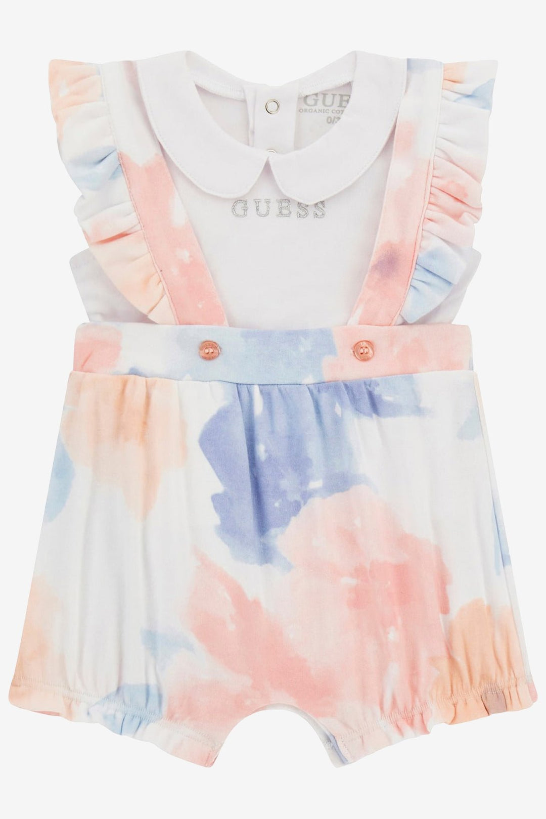 GUESS® Kids "Primrose" Pink & Blue Tie - Dye Shortalls Set - Millie and John