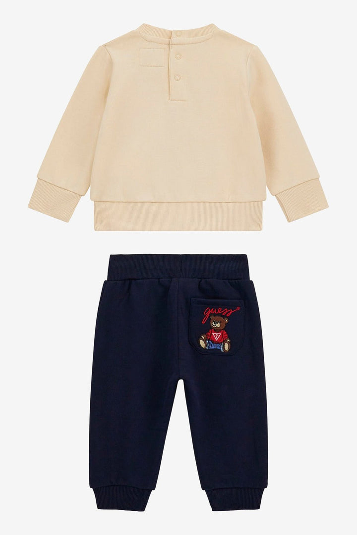 GUESS® Kids "Remy" Beige Teddy Bear Sweatshirt & Navy Joggers - Millie and John