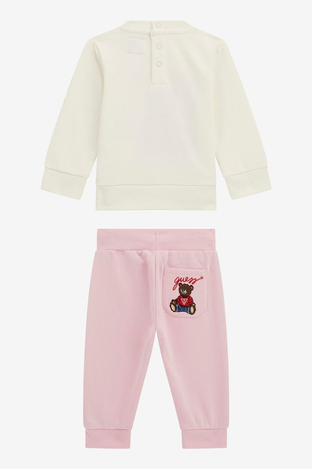 GUESS® Kids "Remy" Ivory Teddy Bear Sweatshirt & Pink Joggers - Millie and John