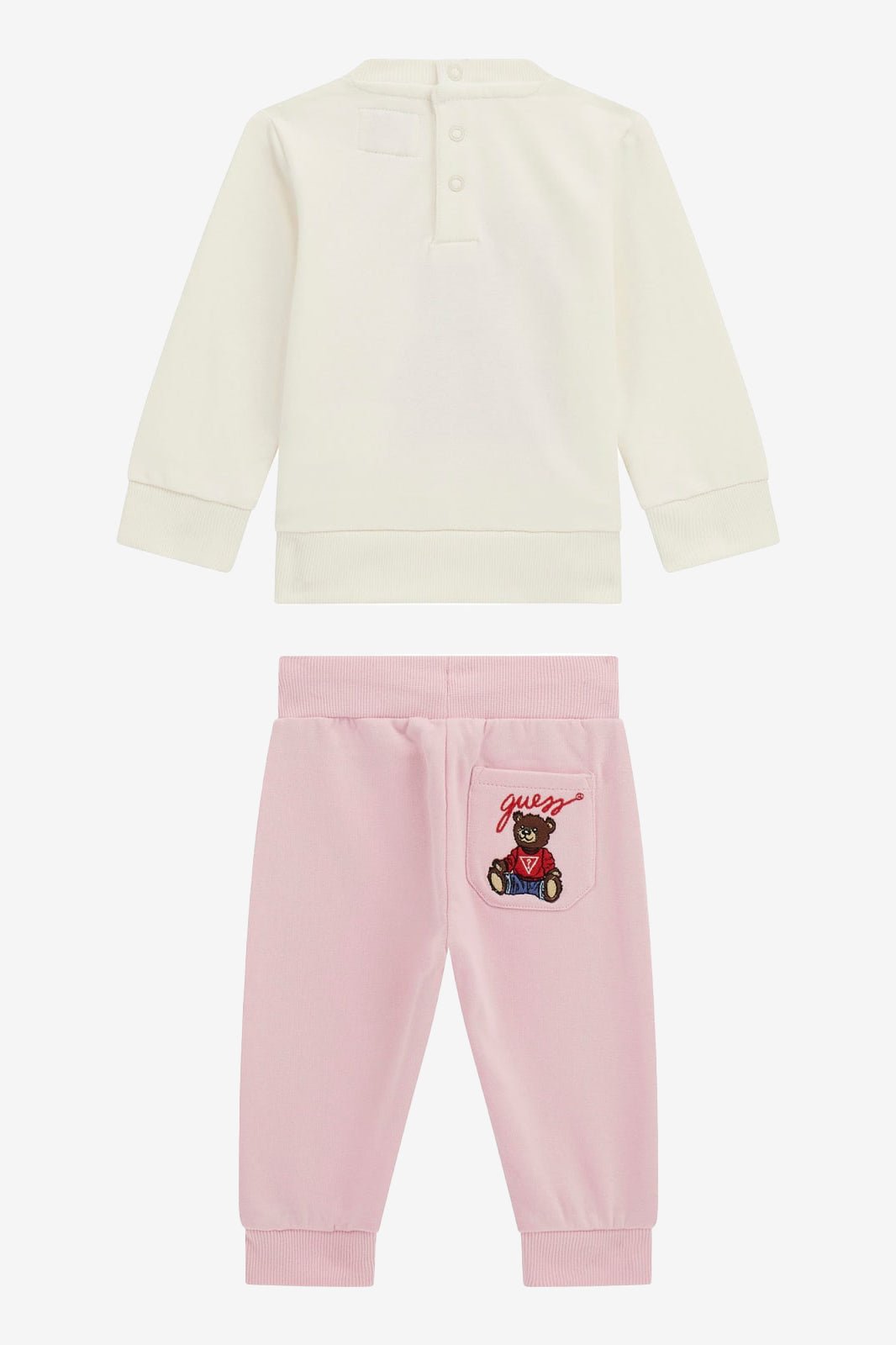 GUESS® Kids "Remy" Ivory Teddy Bear Sweatshirt & Pink Joggers - Millie and John
