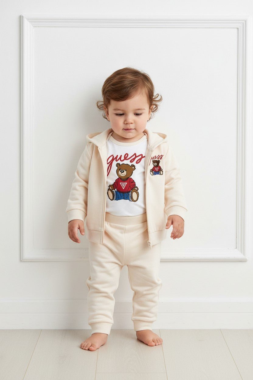 GUESS® Kids "Rory" Sand Teddy Bear 3 - Piece Hooded Set - Millie and John