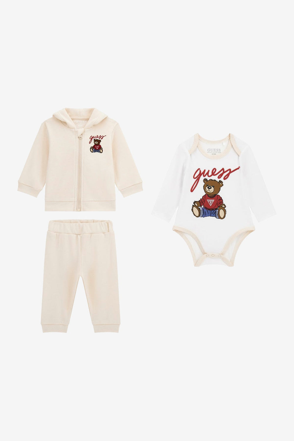 GUESS® Kids "Rory" Sand Teddy Bear 3 - Piece Hooded Set - Millie and John