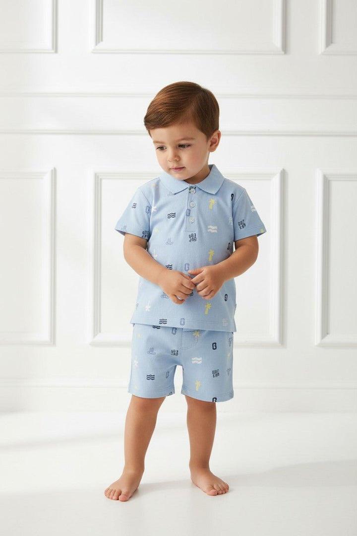 GUESS® Kids "Seb" Blue Summer Print Polo Shirt &amp; Shorts - Millie and John