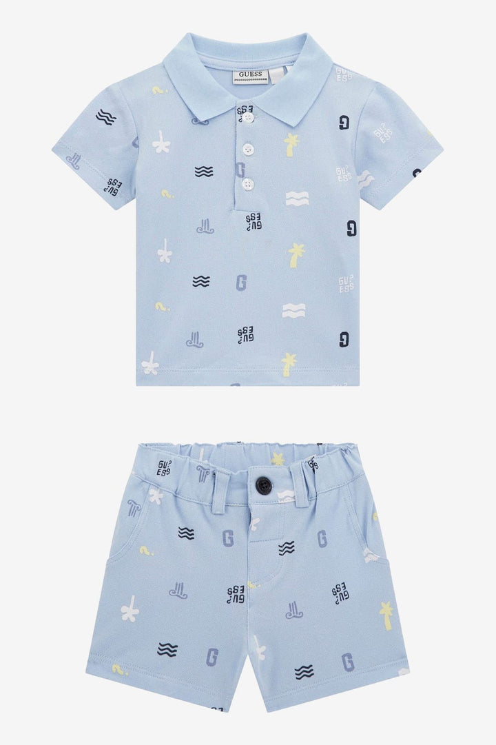 GUESS® Kids "Seb" Blue Summer Print Polo Shirt & Shorts - Millie and John