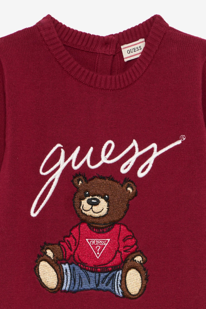 GUESS® Kids "Sebbie" Burgundy Knitted Teddy Bear Romper - Millie and John