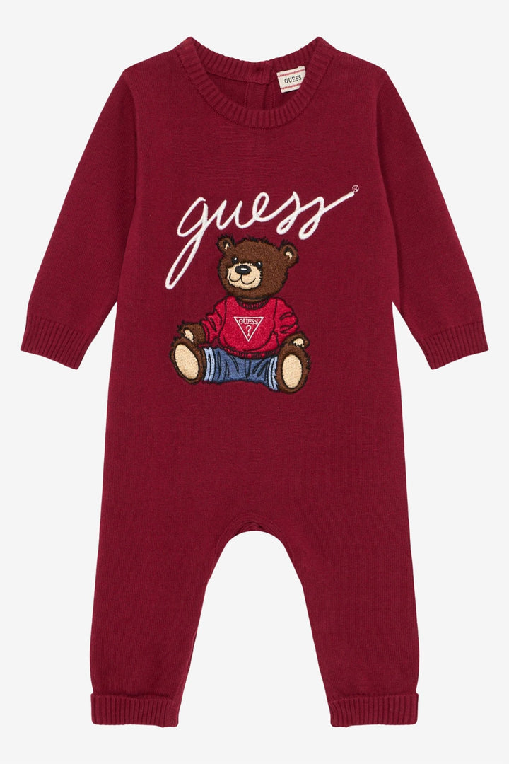 GUESS® Kids "Sebbie" Burgundy Knitted Teddy Bear Romper - Millie and John
