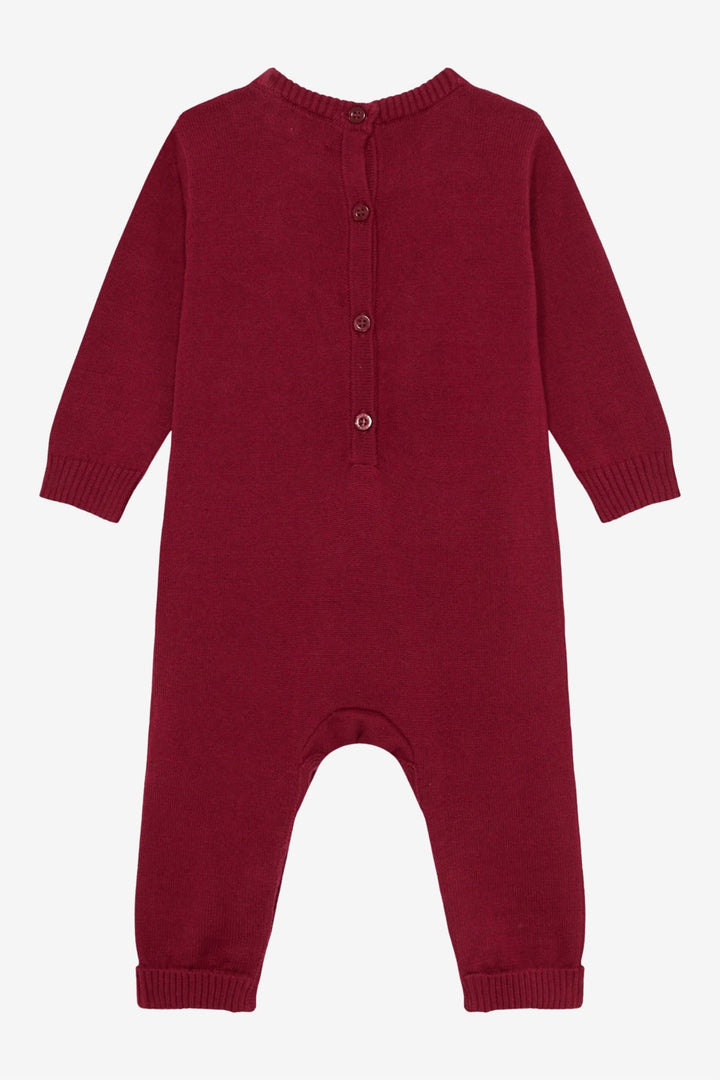 GUESS® Kids "Sebbie" Burgundy Knitted Teddy Bear Romper - Millie and John