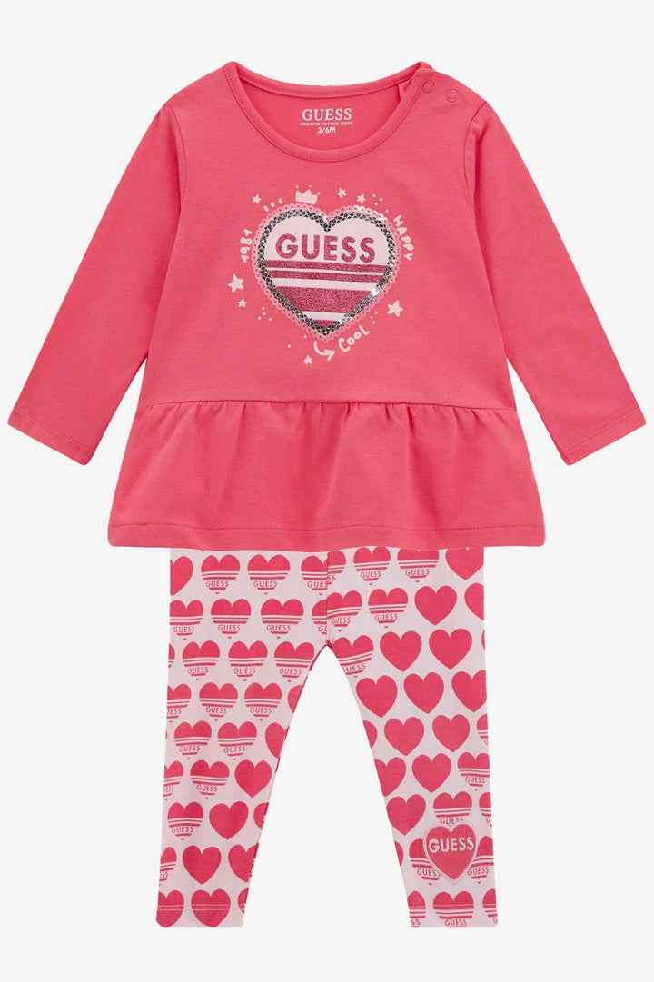 GUESS® Kids "Sienna" Cerise Peplum Top & Heart Leggings - Millie and John