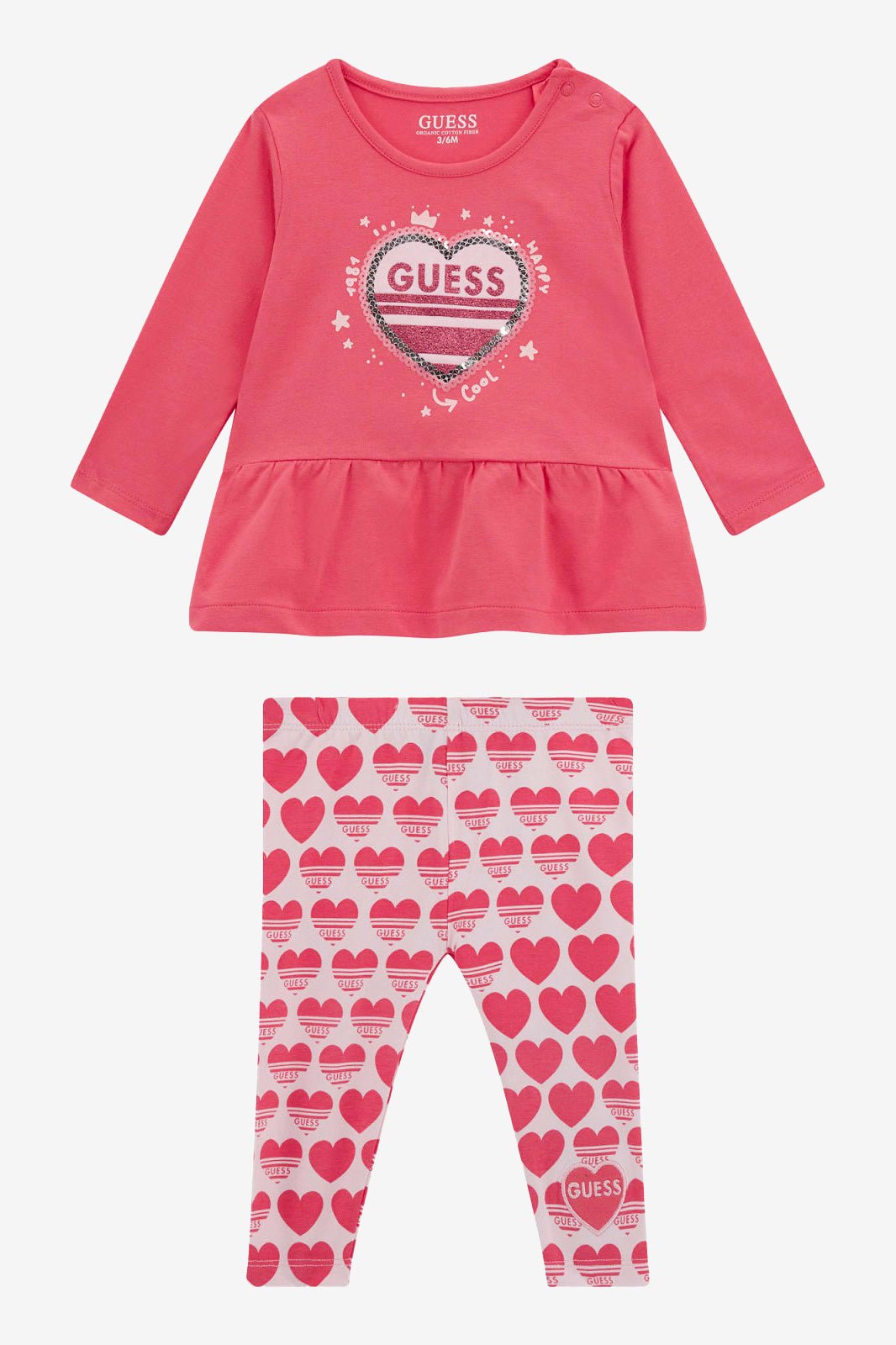 GUESS® Kids "Sienna" Cerise Peplum Top & Heart Leggings - Millie and John