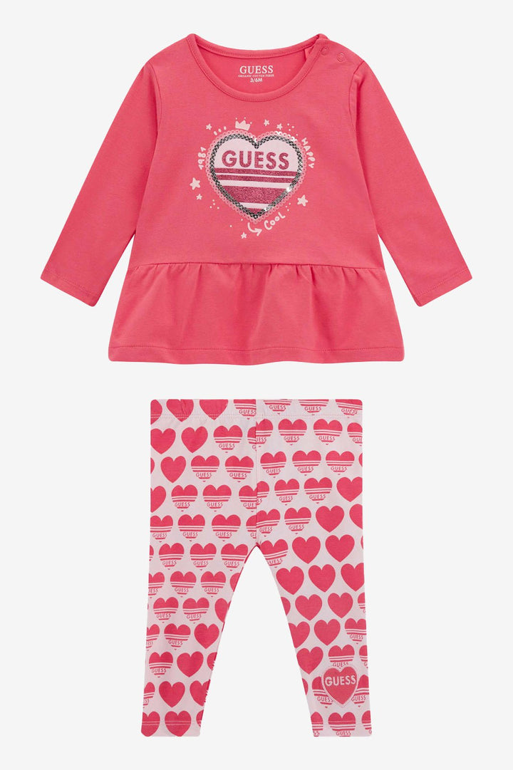GUESS® Kids "Sienna" Cerise Peplum Top & Heart Leggings - Millie and John