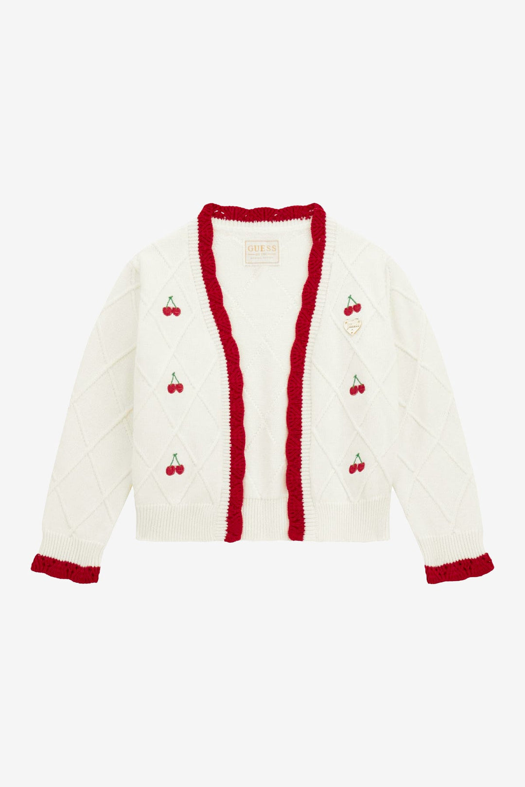GUESS® Kids "Tansy" Ivory & Red Embroidered Cherry Cardigan - Millie and John