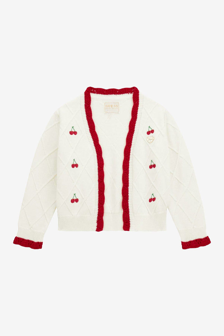 GUESS® Kids "Tansy" Ivory & Red Embroidered Cherry Cardigan - Millie and John