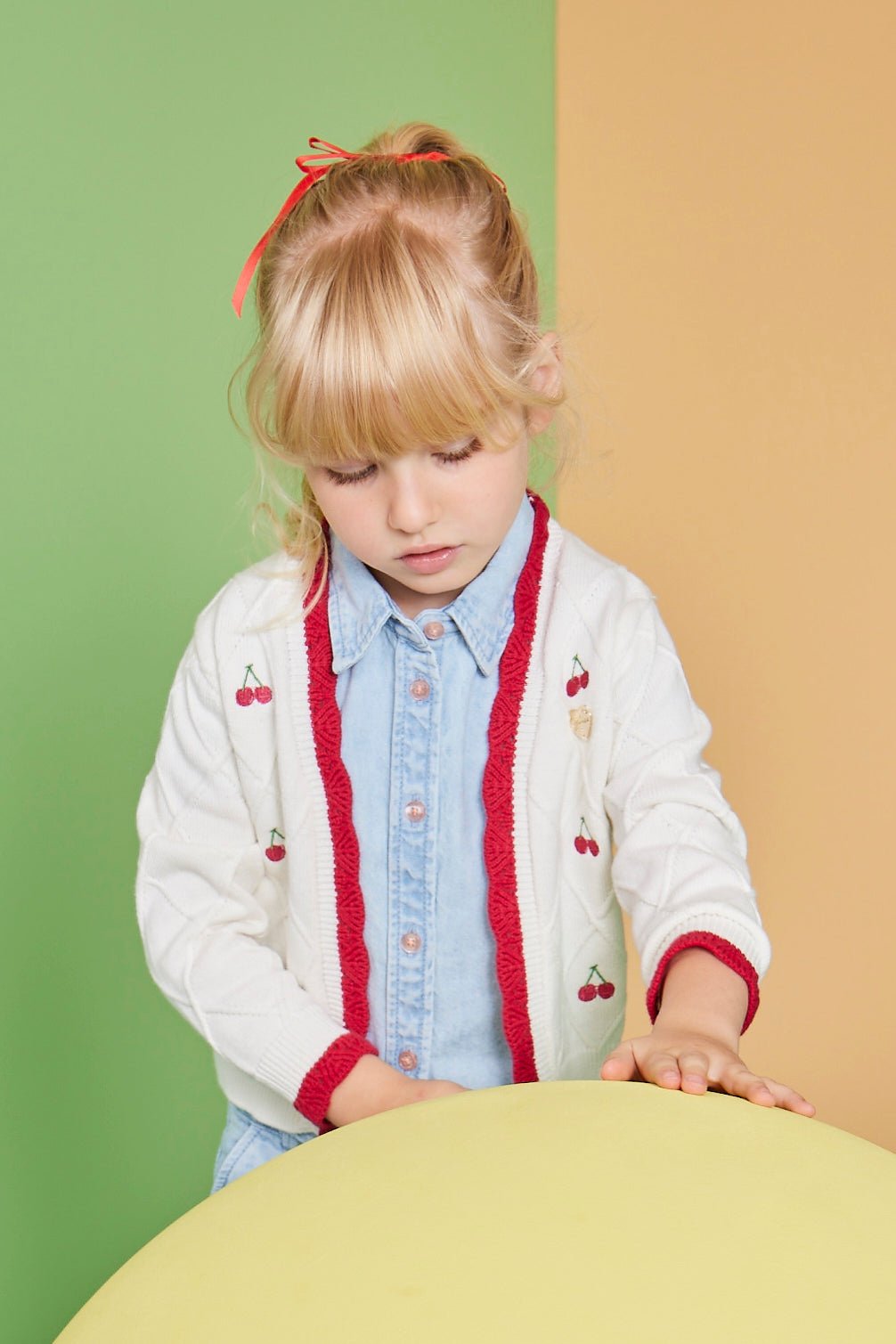 GUESS® Kids "Tansy" Ivory & Red Embroidered Cherry Cardigan - Millie and John