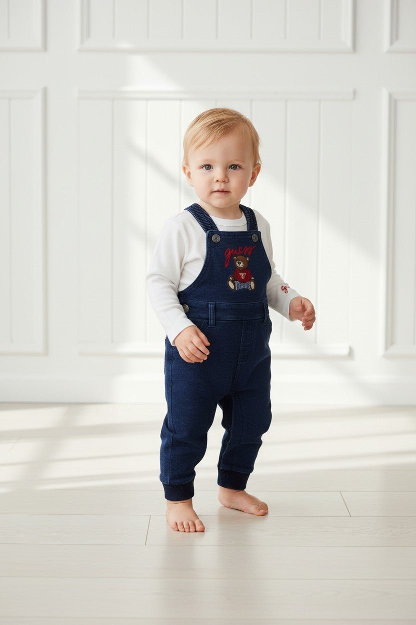 GUESS® Kids "Teddy" Navy Teddy Bear Dungaree Set - Millie and John
