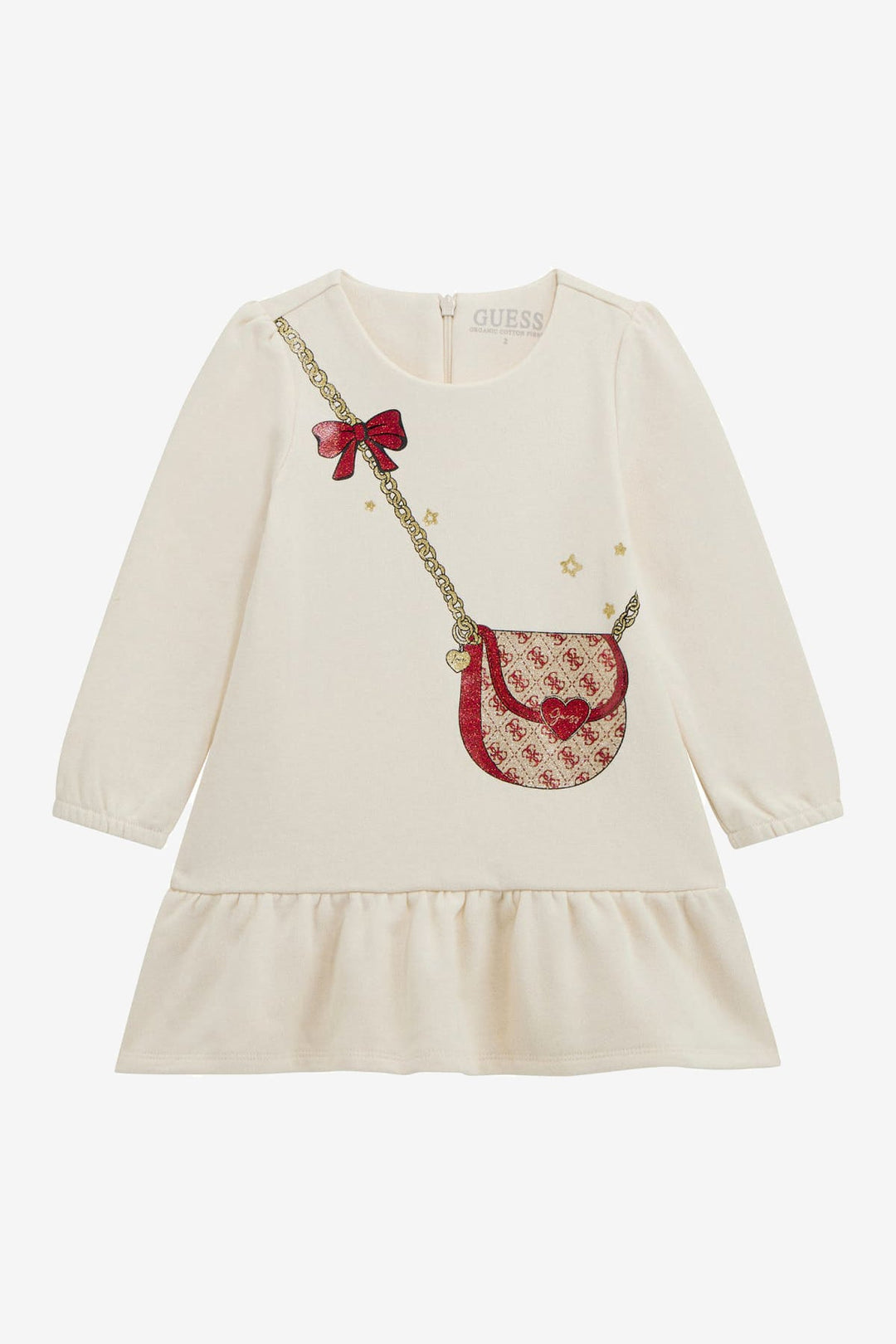 GUESS® Kids "Tilly" Cream & Red Glitter Drop Waist Sweatshirt Dress - Millie and John