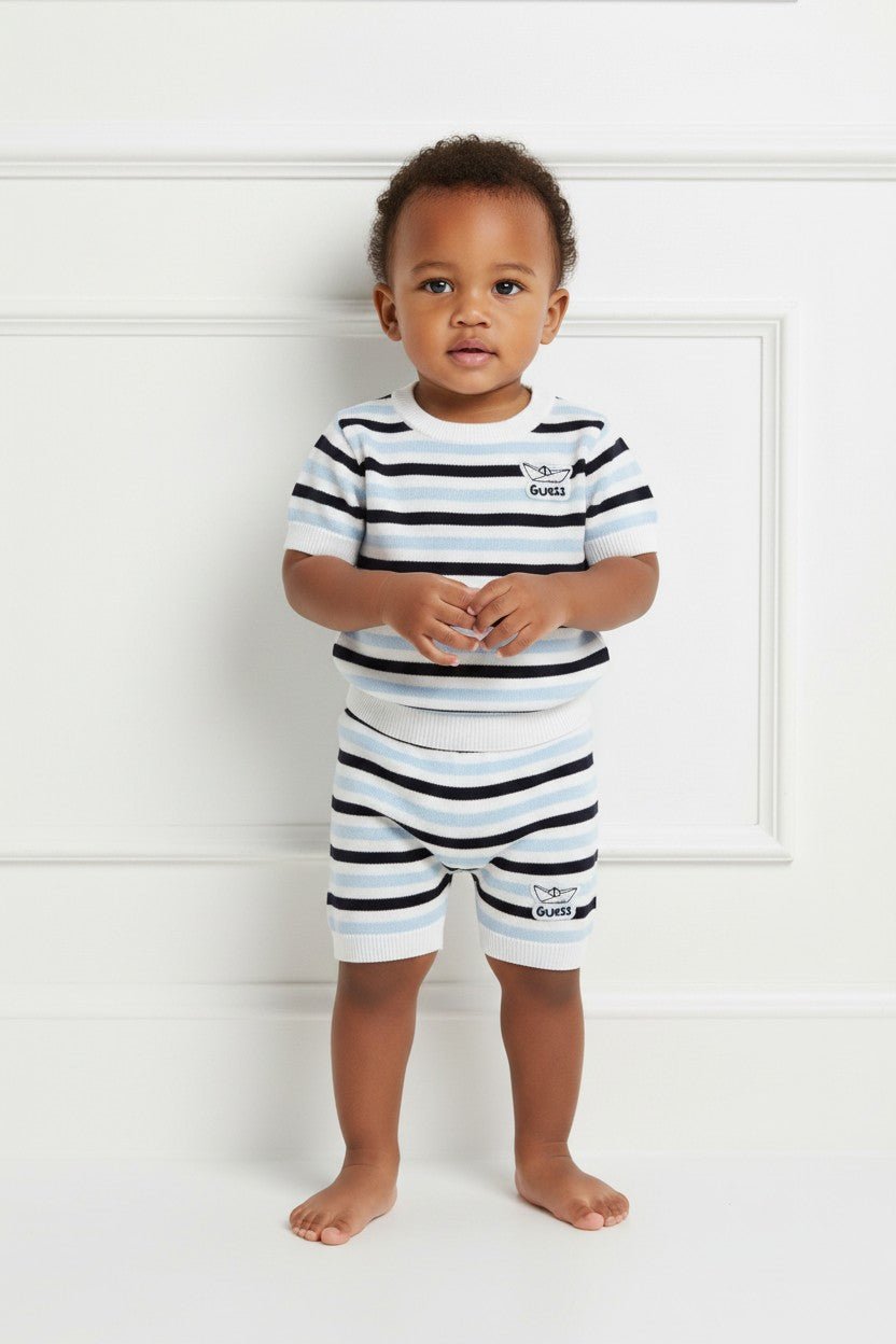 GUESS® Kids "Wilf" Blue, Navy &amp; White Striped Knitted Top &amp; Shorts - Millie and John