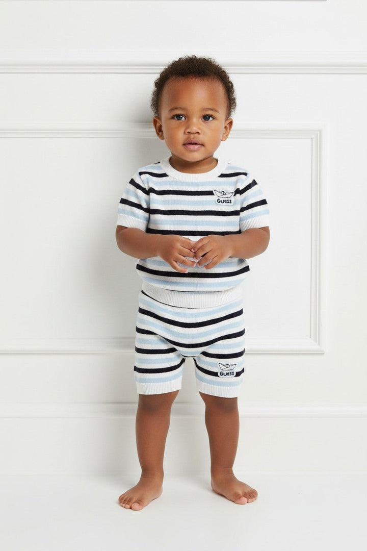GUESS® Kids "Wilf" Blue, Navy &amp; White Striped Knitted Top &amp; Shorts - Millie and John