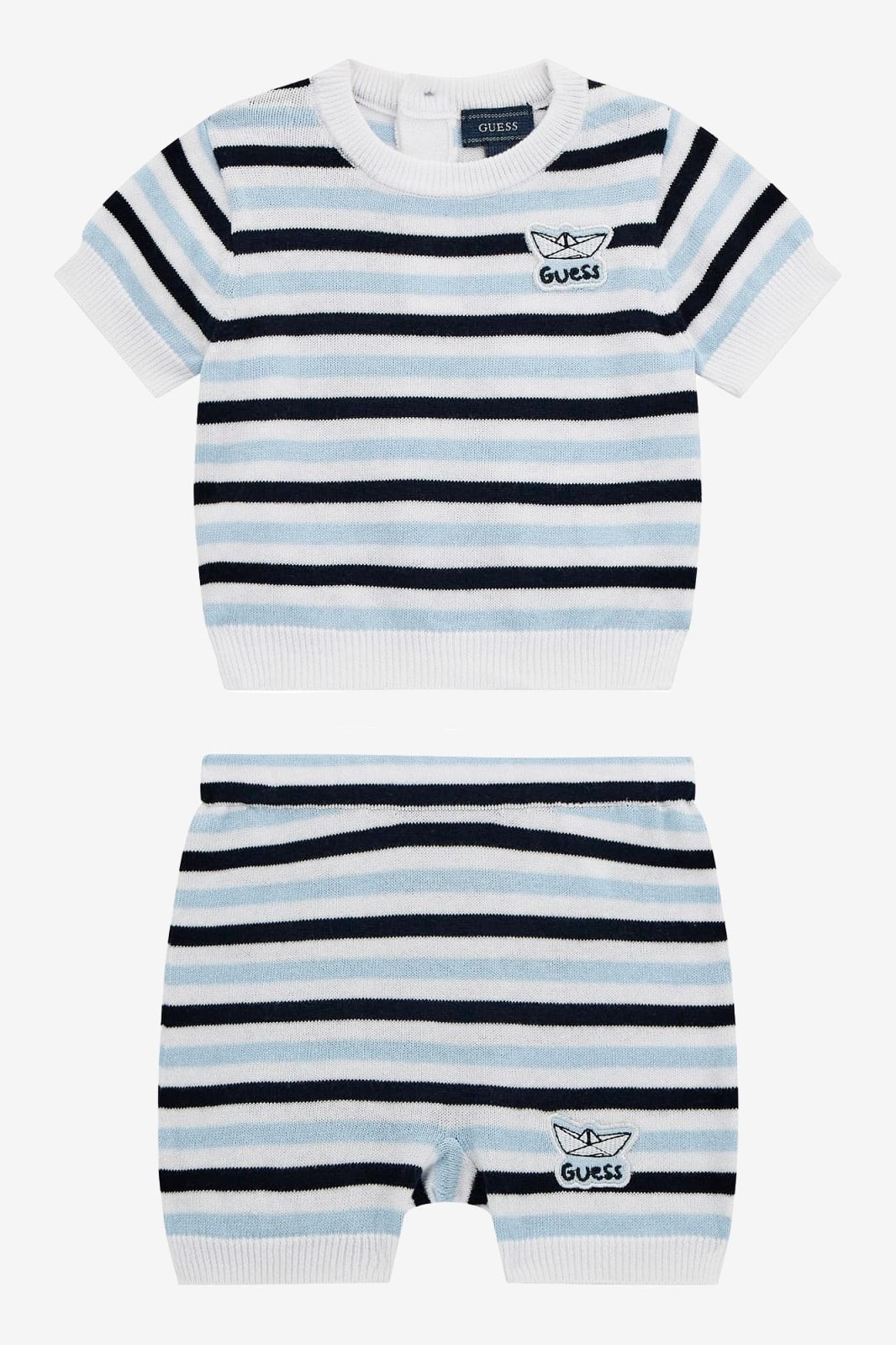 GUESS® Kids "Wilf" Blue, Navy & White Striped Knitted Top & Shorts - Millie and John