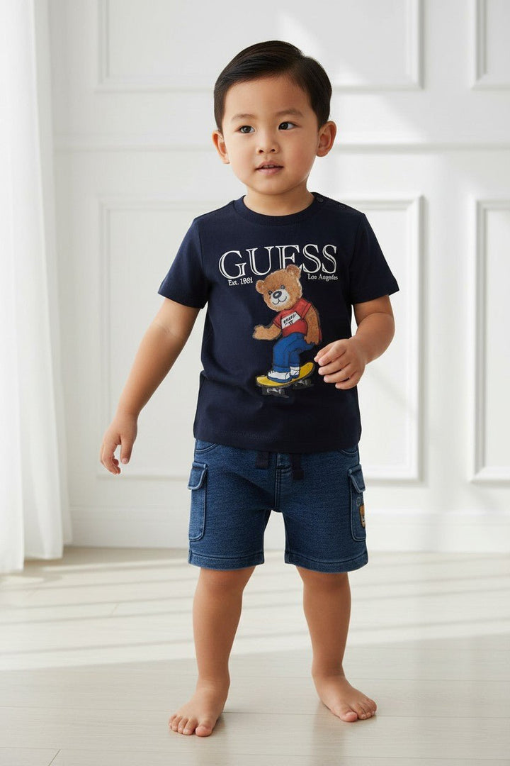 GUESS® Kids "Zac" Navy Skateboard Teddy T-Shirt &amp; Shorts - Millie and John
